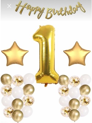 Feyza Design Altın Yıldızlı Konsept Doğum Günü Parti Balon Seti