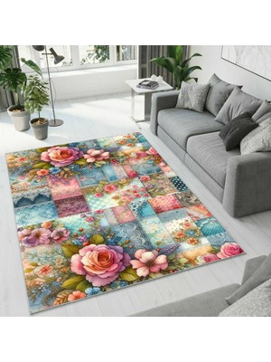 Colorix Carpet Dijital Baskı Dekoratif Kaymaz Taban Antibakteriyel Yıkanabilir Halı NO:2610
