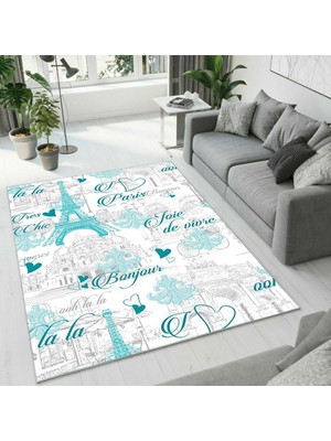 Colorix Carpet Dijital Baskı Dekoratif Kaymaz Taban Antibakteriyel Yıkanabilir Halı NO:2683