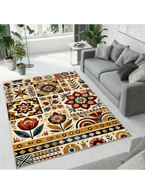 Colorix Carpet Dijital Baskı Dekoratif Kaymaz Taban Antibakteriyel Yıkanabilir Halı NO:2627