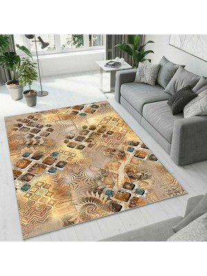 Colorix Carpet Dijital Baskı Dekoratif Kaymaz Taban Antibakteriyel Yıkanabilir Halı NO:2510