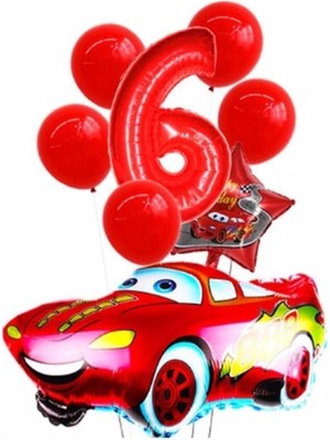 Feyza Design Kırmızı Araba Yıldız Folyo Balon Seti Yaş 6