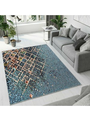 Colorix Carpet Dijital Baskı Dekoratif Kaymaz Taban Antibakteriyel Yıkanabilir Halı NO:2438