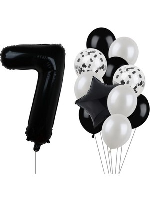 Feyza Design Siyah Rakam Folyo ve Latex Balon Seti Yaş 7