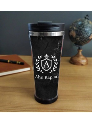 vegahediye v vega Kişiye Özel Isim Tasarımlı Mermer Desenli 400 ml Termos Bardak