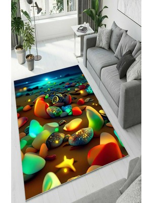 Colorix Carpet Dijital Baskı Dekoratif Kaymaz Taban Antibakteriyel Yıkanabilir Halı NO:2352