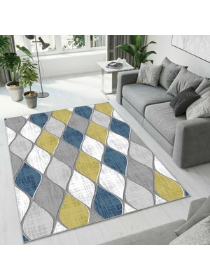 Colorix Carpet Dijital Baskı Dekoratif Kaymaz Taban Antibakteriyel Yıkanabilir Halı NO:2585