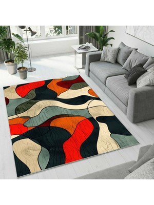 Colorix Carpet Dijital Baskı Dekoratif Kaymaz Taban Antibakteriyel Yıkanabilir Halı NO:2548