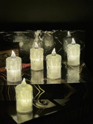 C&On Design Titreyen Alevli Kristal Erimiş LED Mum 5'li Hareket Alevli Eriyen Yapay Mum Pilli LED