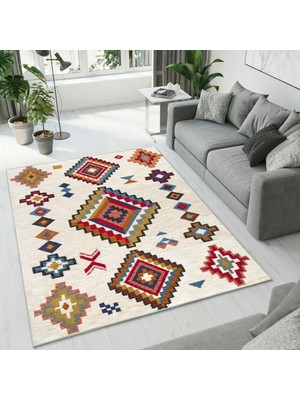Colorix Carpet Dijital Baskı Dekoratif Kaymaz Taban Antibakteriyel Yıkanabilir Halı NO:2634
