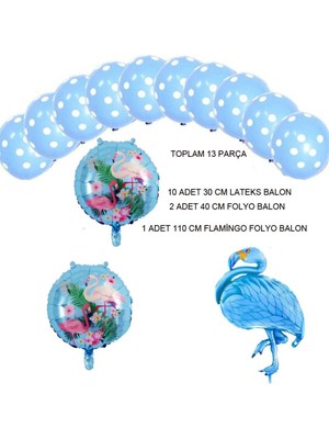 Feyza Design Tropical Hawaiian Flamingo Balon Seti Mavi 13 Parça Çok Renkli