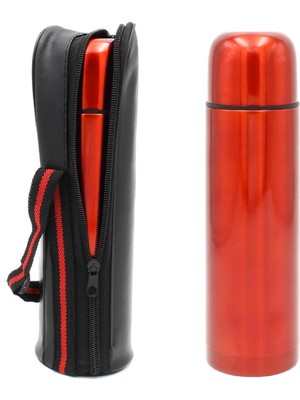 vegahediye v vega Deri Çantalı Kırmızı Renk Çelik Termos 500ML