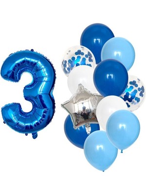 Feyza Design Mavi Rakam Balon Pullu Şeffaf Balon Seti - Yaş 3
