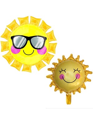 Feyza Design Gülen Yüzlü Güneş Şeklinde Folyo Balon - Çift Paket