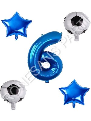 Feyza Design Mavi Folyo Balon Seti - Yıldız ve Rakam Tasarımlı, 6 Yaş Için