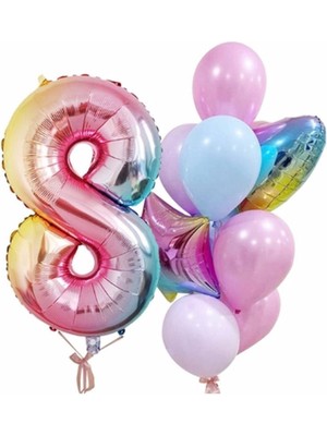 Feyza Design Pembe Renkli Yaş Balon Rakam Konsept 8 - Parti Malzemeleri