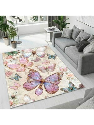 Colorix Carpet Dijital Baskı Dekoratif Kaymaz Taban Antibakteriyel Yıkanabilir Halı NO:2713