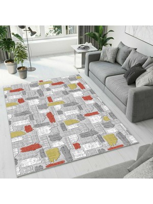 Colorix Carpet Dijital Baskı Dekoratif Kaymaz Taban Antibakteriyel Yıkanabilir Halı NO:2496