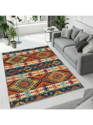 Colorix Carpet Dijital Baskı Dekoratif Kaymaz Taban Antibakteriyel Yıkanabilir Halı NO:2623