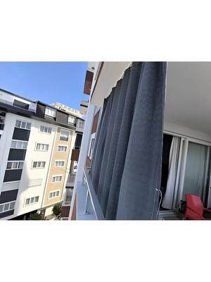Shy Tekstil Düz Tek Renk Kornişli Su Geçirmez Rüzgâr Dayanımlı Pilesiz Balkon Perdesi Koyu Antrasit