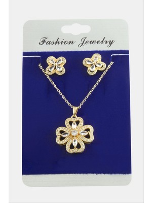 Zero Land Ozdestor Çiçek Zirkon Taşlı Set Kolye-Siyah