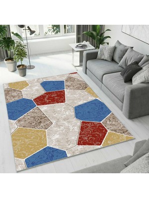 Colorix Carpet Dijital Baskı Dekoratif Kaymaz Taban Antibakteriyel Yıkanabilir Halı NO:2541