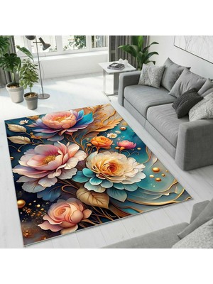 Colorix Carpet Dijital Baskı Dekoratif Kaymaz Taban Antibakteriyel Yıkanabilir Halı NO:2715