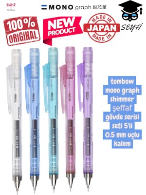 Tombow Mono Graph Shimmer Şeffaf Gövde Serisi Seti 5'li 0.5 mm Uçlu Kalem