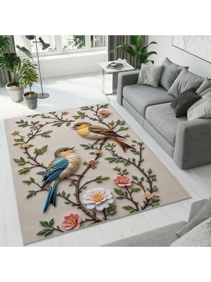 Colorix Carpet Dijital Baskı Dekoratif Kaymaz Taban Antibakteriyel Yıkanabilir Halı NO:2704