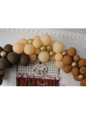 Feyza Design Kahverengi Somon Karamel Gold Balon ve Zincir Seti