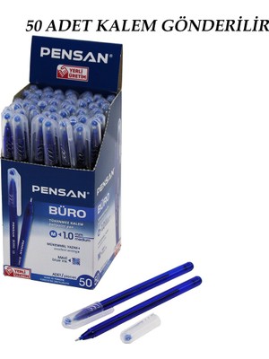 EkoAlışverişDünyam 50 Adet Pensan Büro Mavi Tükenmez Kalem M-Medium - 1.0mm Uç (5510)