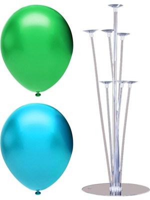 Feyza Design 7 Çubuklu Balon Standı 50 Adet Açık Mavi ve Koyu Yeşil