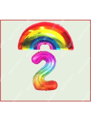 Feyza Design Çok Renkli Gökkuşağı Yıldız Temalı 2 Yaş Doğum Günü Parti Seti