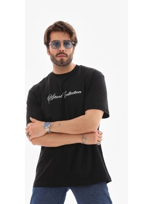 Giyim Center Erkek Baskılı T-Shirt Kısa Kol Bisiklet Yaka Regular Fit Rahat Kalıp Günlük Tişört - Siyah