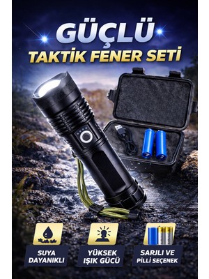 Edison Zoom Özellikli Güçlü Taktik LED El Feneri Şarjlı ve Pilli 5 Mod Kamp Outdoor Uzun Menzilli