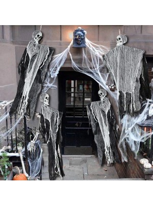 EkoAlışverişDünyam Ürpertici Kuru Kafa Korku Hayalet Saçaklı Dekor 90X50 cm (5510)