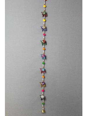 Özgün Adım 7'li Asmalı Aynalı Fil Süsü - 115 cm Şans ve Bereket Temalı Kapı/duvar Süsü