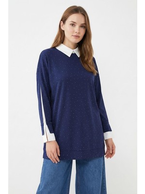 Rays Laci Gömlek Yaka Taşlı Kol Detay Tunik 8274