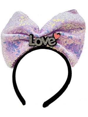 EkoAlışverişDünyam LED Işıklı 3 Farklı Fonksiyonda Yanan Gümüş Love Yazılı Lila Fiyonk Taç 20X17 cm (5510)