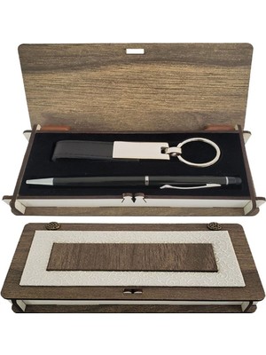 EkoAlışverişDünyam Ahşap Kutulu Siyah Anahtarlık ve Kalem Set