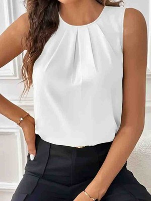 Hyem Kadın Sıfır Kol Bisiklet Yaka Önden Pileli Ithal Krep Bluz￼kadın Sıfır Kol Bisiklet Yaka Önden Pileli Ithal Krep Bluz￼kadın Sıfır Kol Bisiklet Yaka Önden Pileli Ithal Krep Bluz