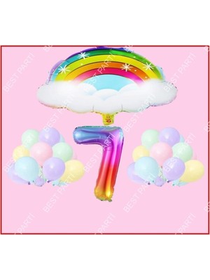 Feyza Design 7 Yaş Doğum Günü Bulutlu Gökkuşağı Makaron Balon Seti