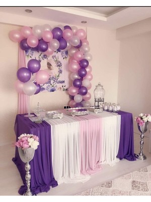 Feyza Design 50 Adet Metalik Mor ve Pembe Pastel Beyaz Balon ve Zincir Seti