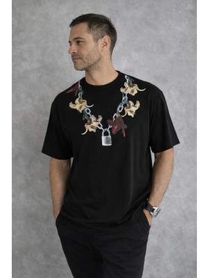 Tarz Yeri Erkek Baskılı T-Shirt Kısa Kol Bisiklet Yaka Regular Fit Rahat Tişört - Siyah