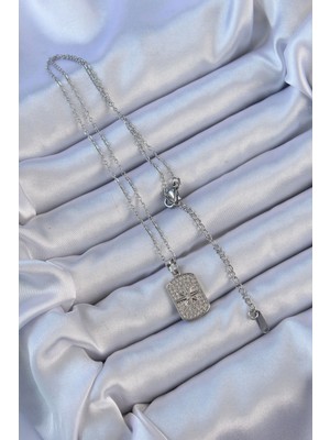 Alvo Store Buğz 316L Çelik Zincir Gümüş Renk Zirkon Taşlı Kutup Yıldızlı Vintage Kolye - Buğz