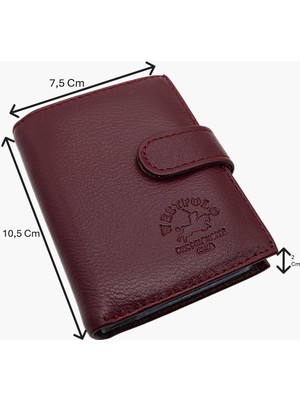 Westpolo Hakiki Deri Kağıt Para ve Bol Şeffaf Kart Bölmeli Patlı Unisex Kartlık - Bordo