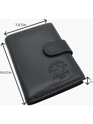 Westpolo Hakiki Deri Kağıt Para ve Bol Şeffaf Kart Bölmeli Patlı Unisex Kartlık - Gri