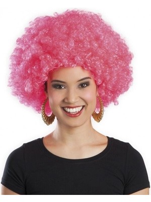 Alvo Store Buğz Pembe Renk Kıvırcık Afro Bonus Peruk