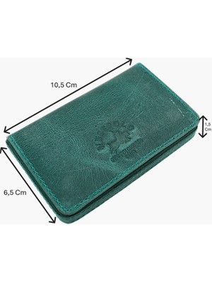 Westpolo Eskitme Hakiki Deri Unisex Tek Bölmeli Kartlık - Turkuaz Yeşil