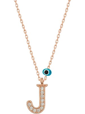 925 Ayar Gümüş Nazar Rose J Harfi Kadın Gümüş Kolye